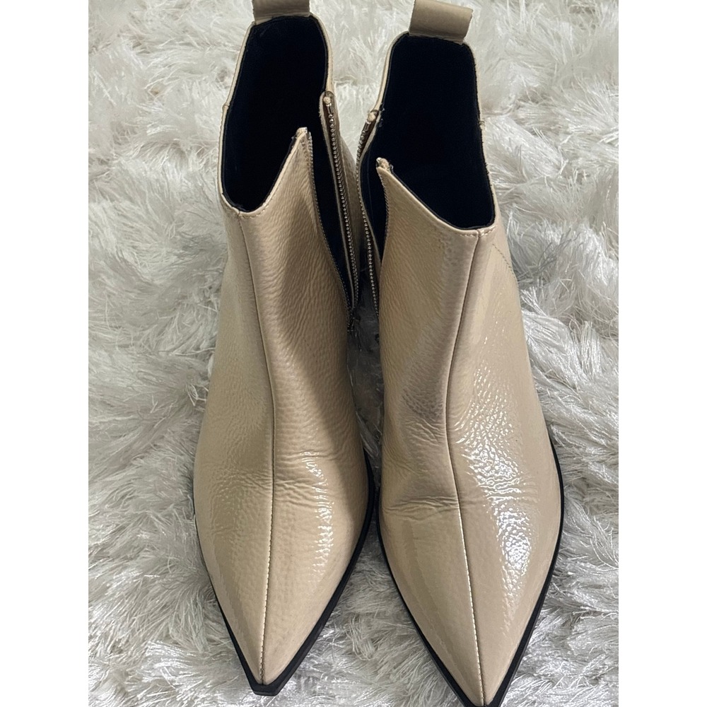 Everlane Womens Beige Leather Pointed Toe Block Heel Ankle Boots Size 8 Italy